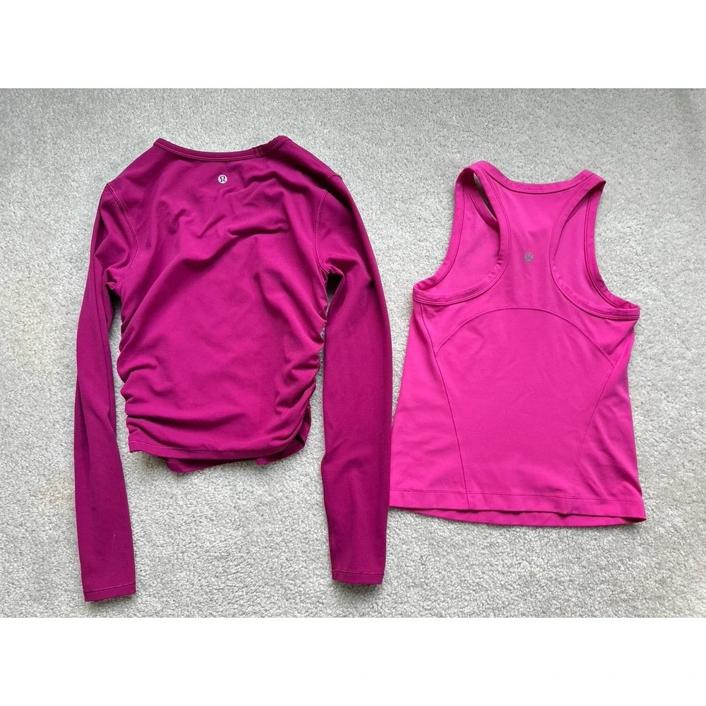 2PC-Lululemon All It Takes Nulu Long Sleeve Shirt + Yoga Top Ripened Raspberry 4